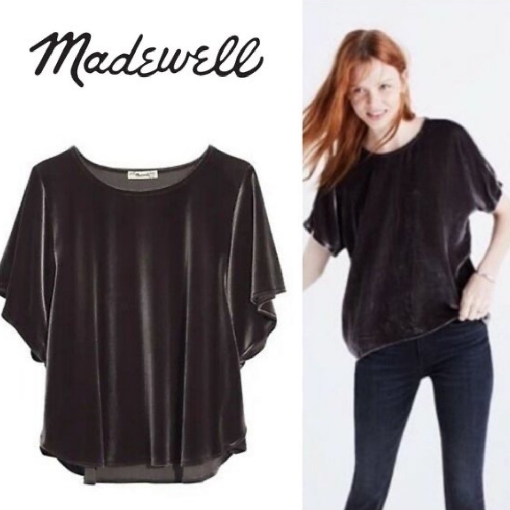 Madewell Velvet Butterfly Flowy Top Navy Blue Size XS